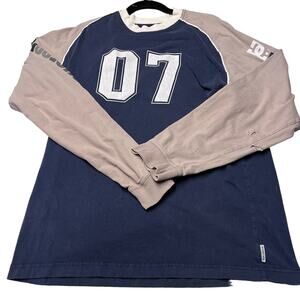 Y2K DC Shoes Navy Blue / Tan  Two Tone T-Shirt Size L